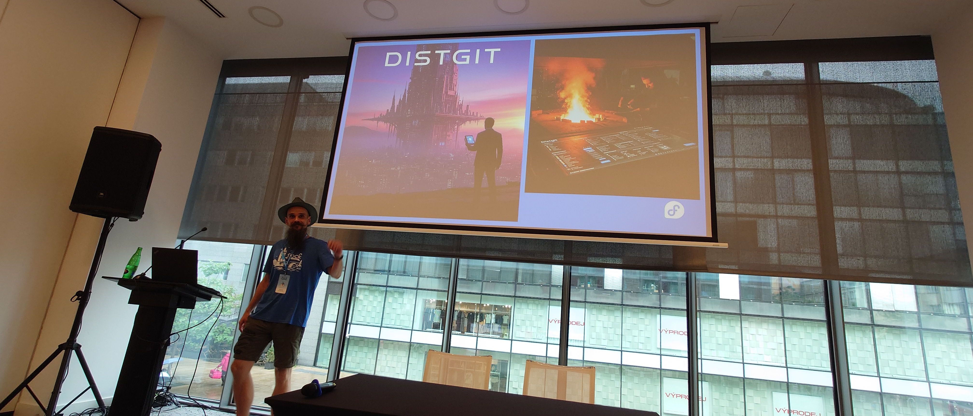 The session began with this image, which was generated by AI in response to Tomáš’s prompt: ‘Generate Distgit’