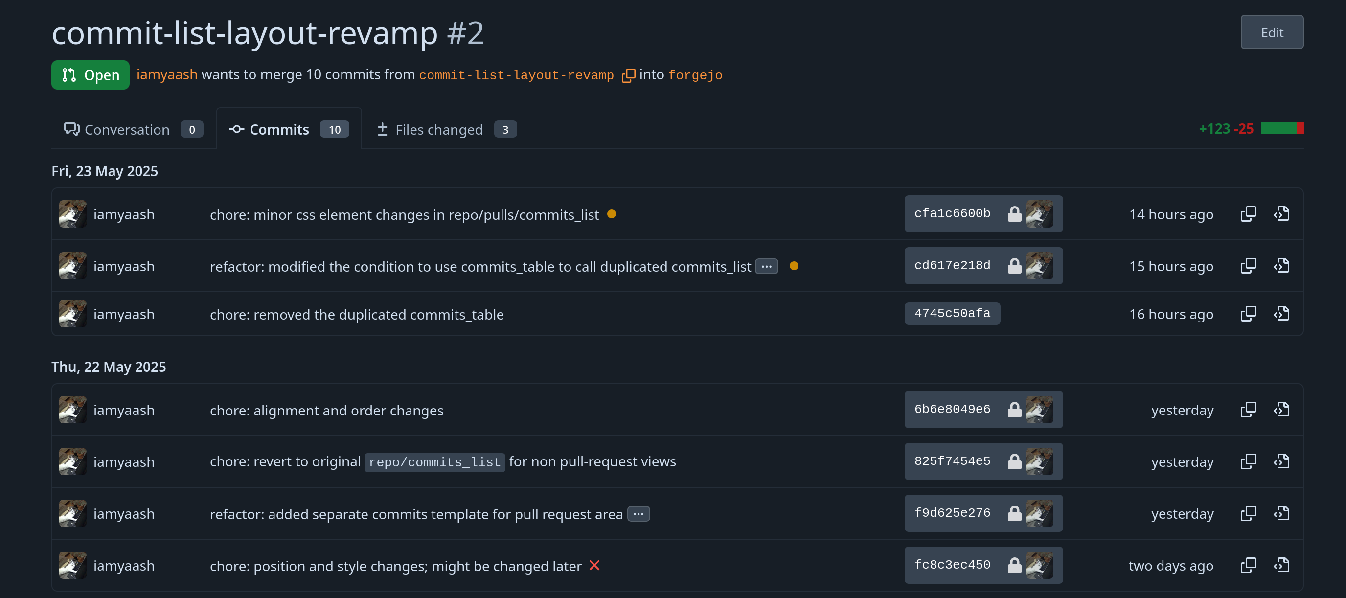 current forgejo commit design (as of Jun, 2026)